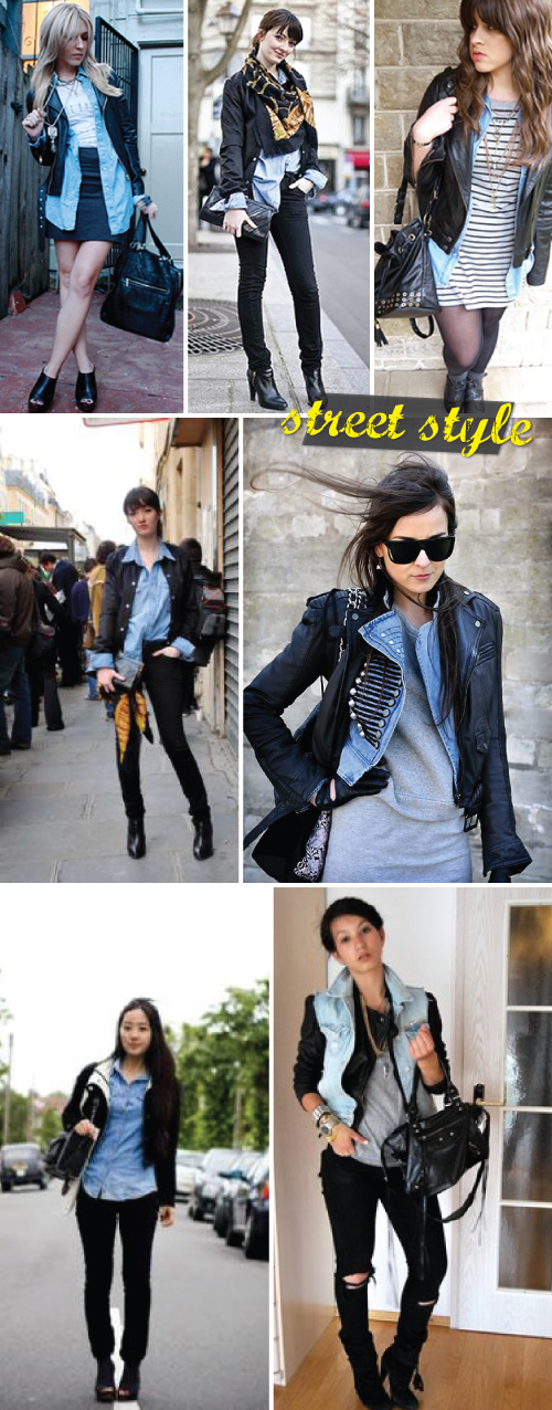 jaqueta de couro com jeans